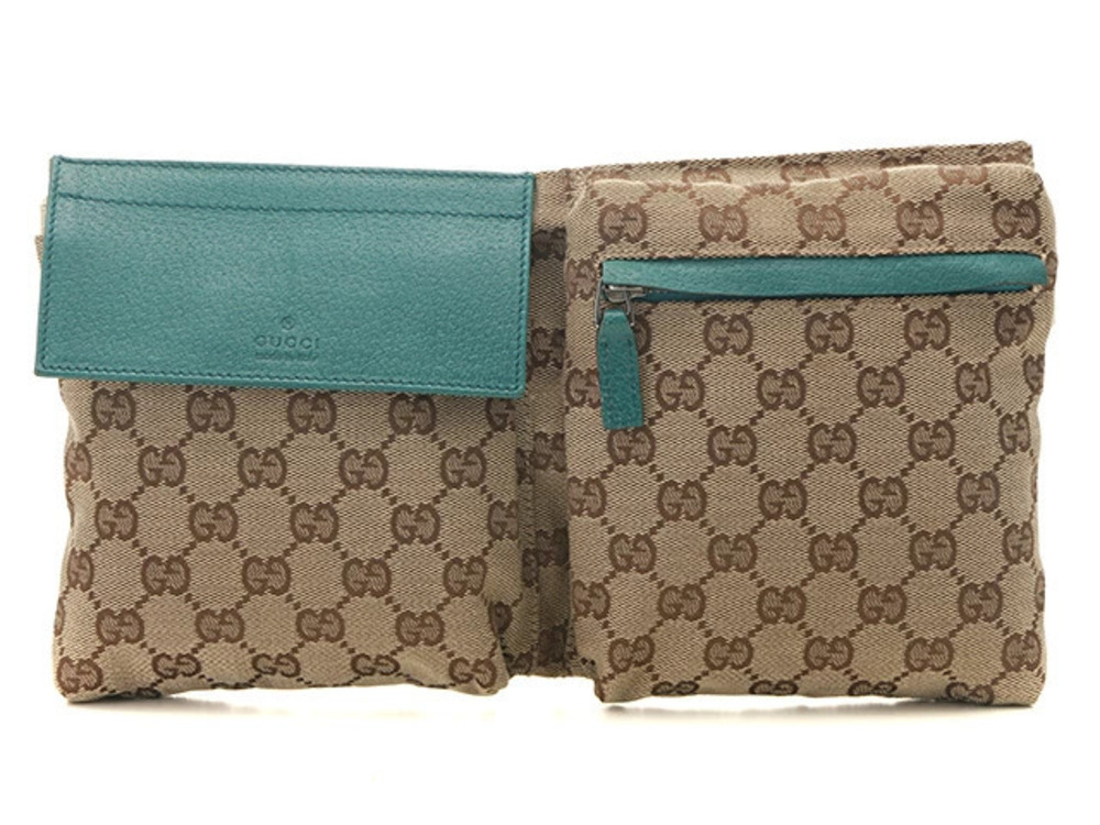 Gucci GG Waist Bag Beige Cream Green Canvas Calfskin